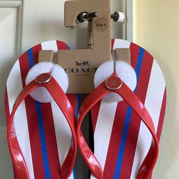 Coach Zayn Flip Flops Red White and Blue Stripes SZ 8 - Picture 8 of 15